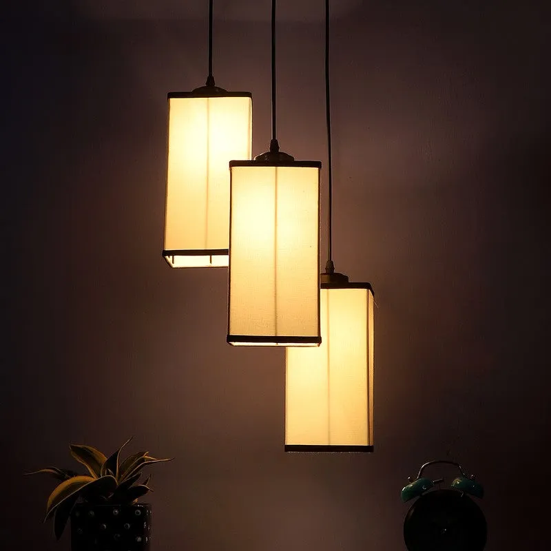 Warm Ivory Triple Metal Ceiling Lamp - White & Black media 1