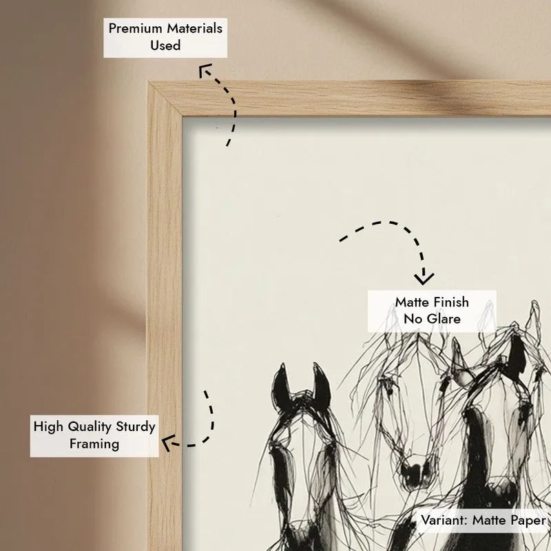 Horse Beyond Lines Wall Painting With Brown Frame media 9