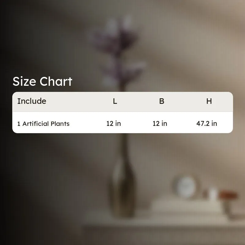 Artificial flower stick size chart showing 12 by 12 by 47.2 inch dimensions