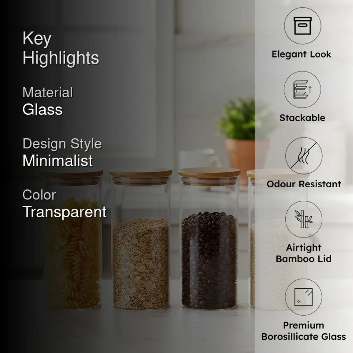 Canny Glass Jar (1000 mL Each) - Set Of Four - 2
