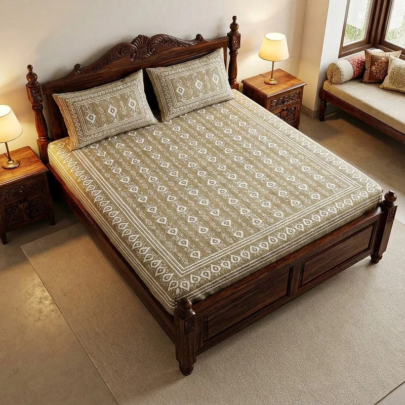Keira Ethnic Cotton Bedsheet (Brown) - 180 TC media 1