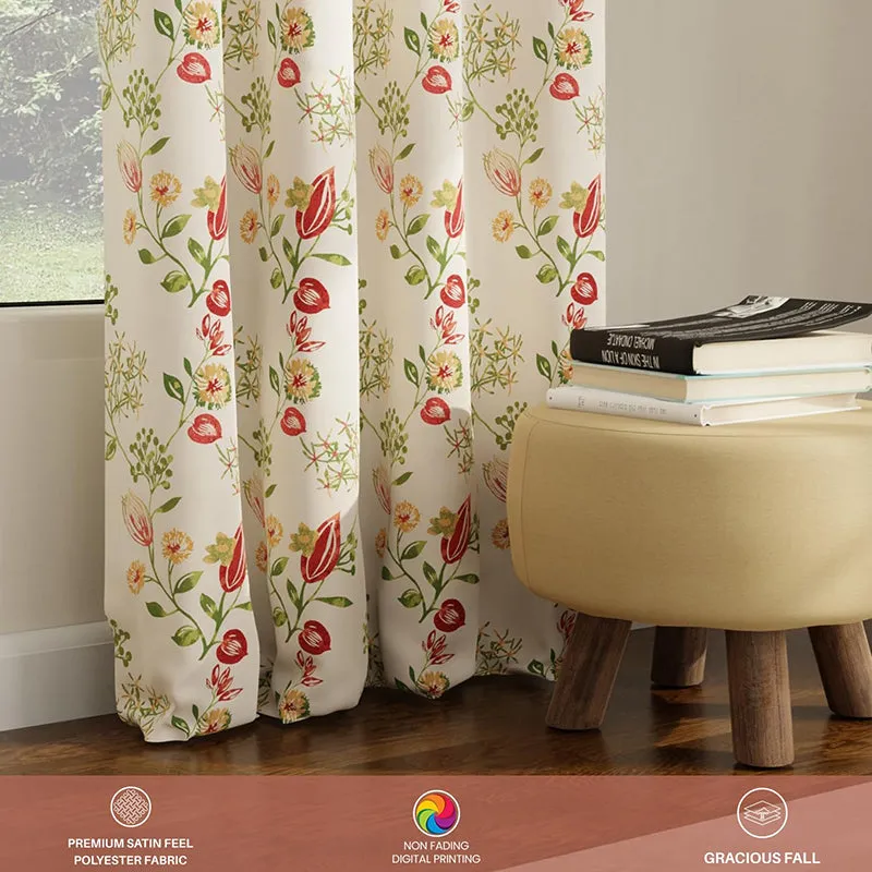 Red and ivory floral gulmohar curtain set of two product detail view