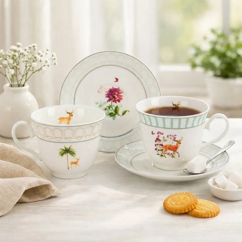 PetalGrace 24k Gold Brushed Porcelain Tea Cup (300 mL Each) -  Twelve Piece Set media 3