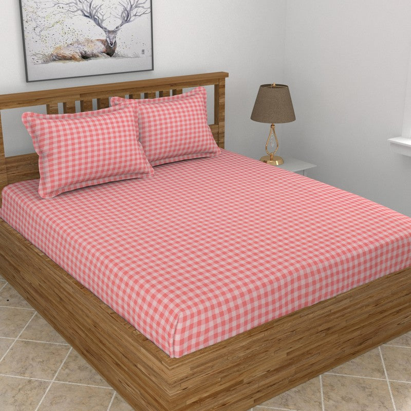 Checkered Dreams Fitted Micro Fiber Bedsheet (Pink) - 150 GSM media 4