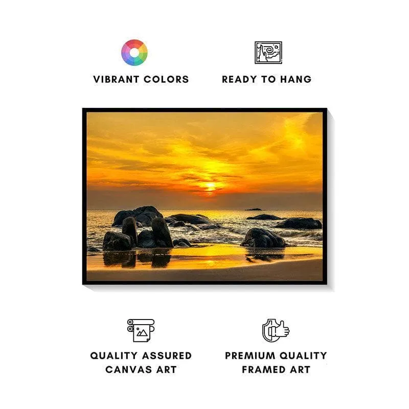 Sunset By Horizon Wall Painting - Black Frame media 4