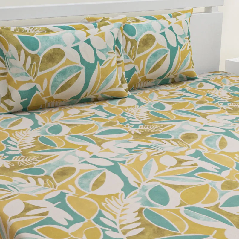 Spa Florals Cotton Bedsheet (Green) - 144 TC media 3