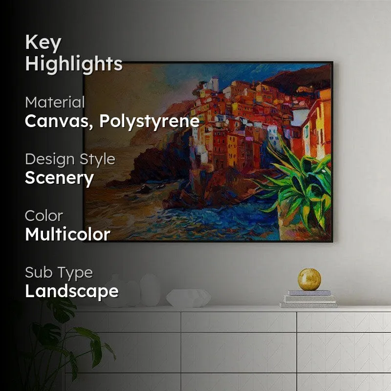 Cinque Terre Coast Canvas Wall Painting - Black Frame media 2