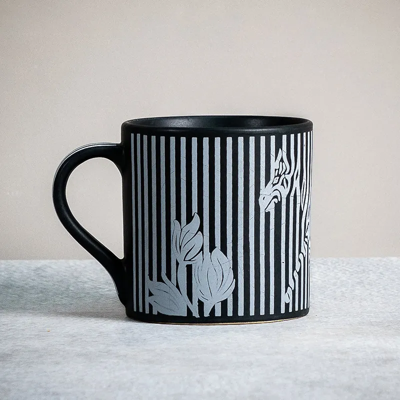 Floral Ceramic Coffee Mug (300 mL) - Grey,Black media 1