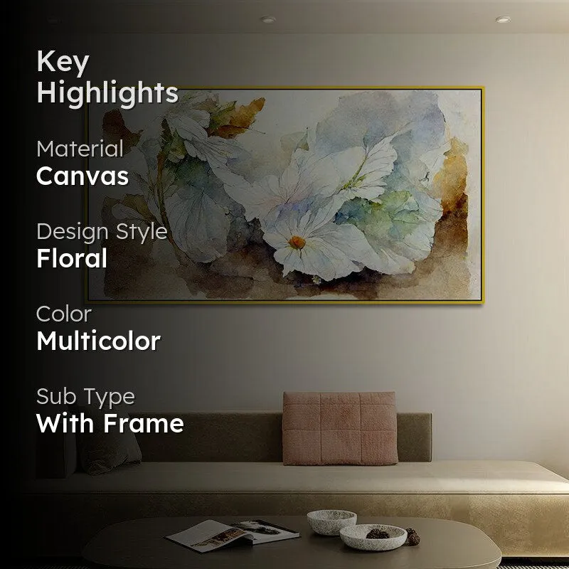 Shapes Of Autumn Floral Canvas Wall Painting With Frame - Gold media 2