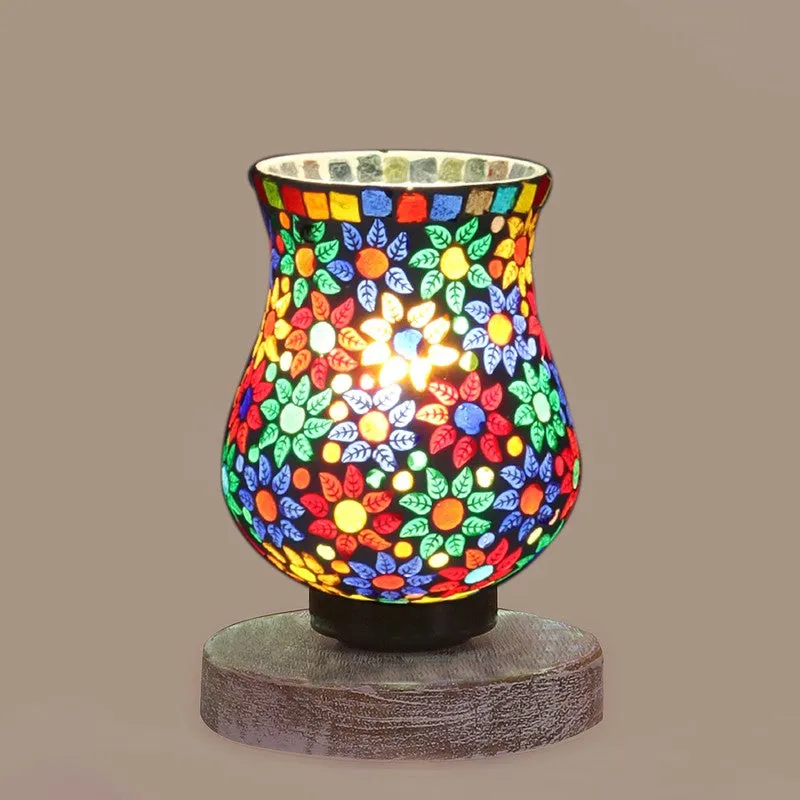Lumlin Mosaic Glass Table Lamp With Wooden Base - Multicolor media 7