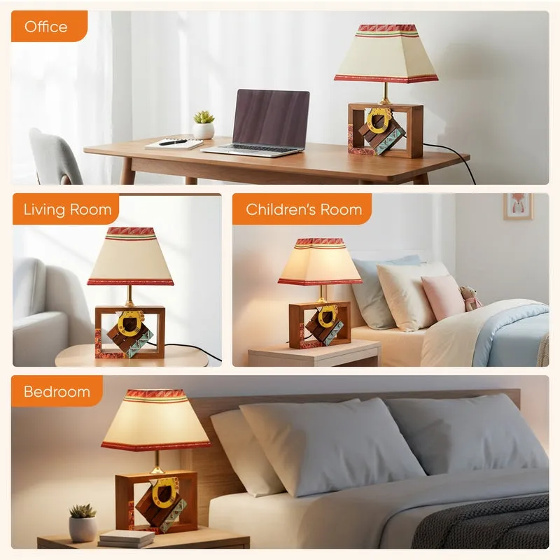 Eshwari Handcrafted Wooden Table Lamp - Multicolor media 8