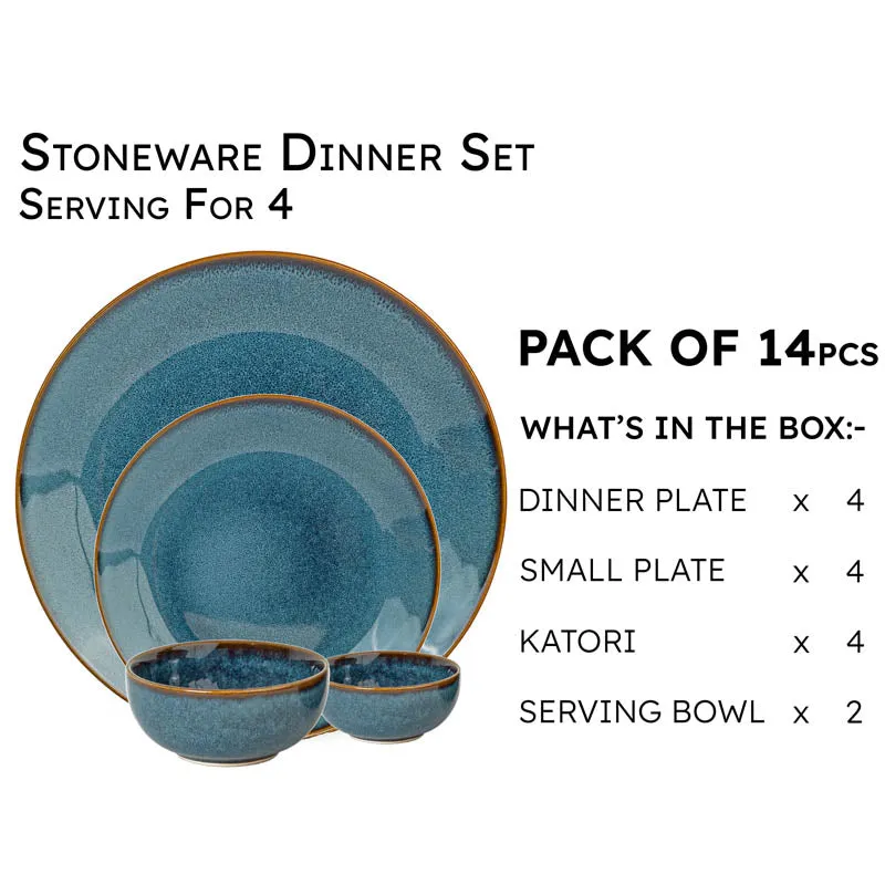 Tarangini Handmade Dinner Set (Blue) - 14 Piece Set media 3