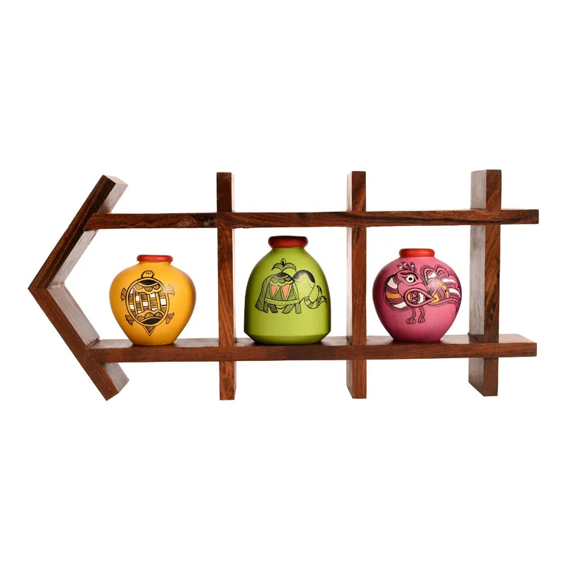 Triva Handcrafted Wall Shelf & Madhubani Vase - Four Piece Set media 7