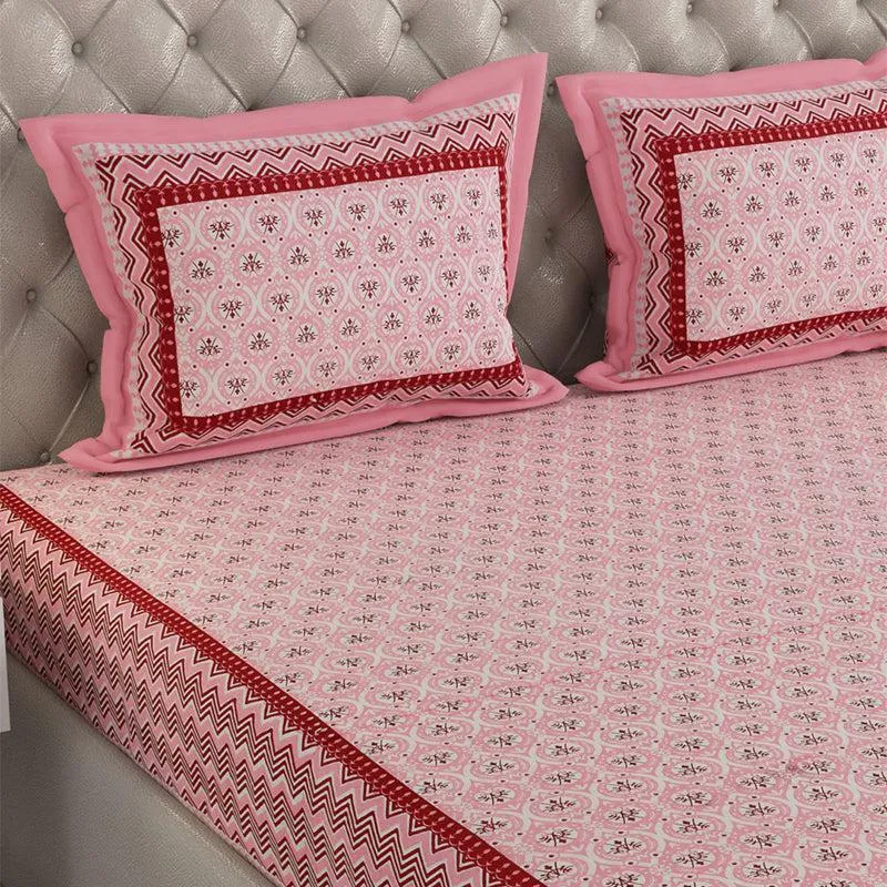 Kinova Printed Cotton Bedsheet (Pink) - 240 TC media 3