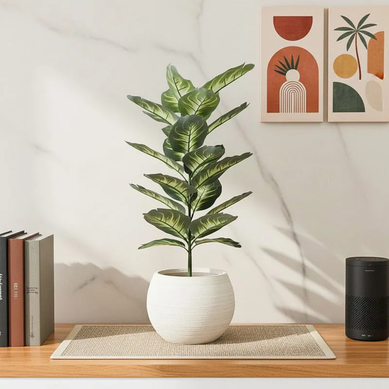Tropilush Artificial Dieffenbachia Plant With Black Plastic Pot - 2.6 Feet media 1