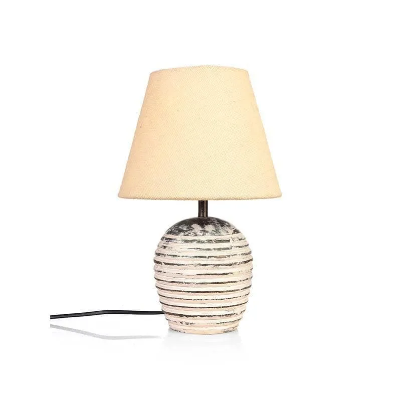 Vintage Beige Shawty Fabric Table Lamp - Ivory,Beige media 4