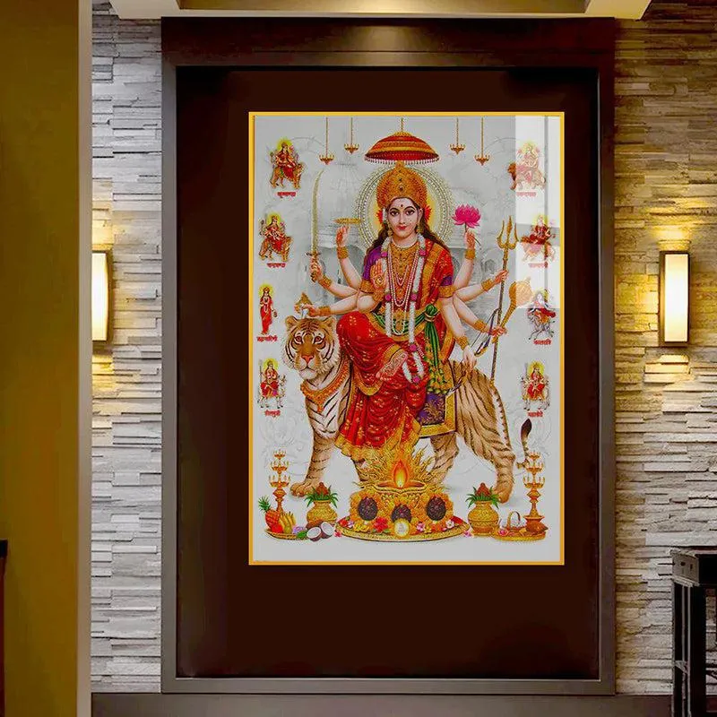 Fierce Matha Durga Spiritual Canvas Wall Art With Frame - Gold media 3