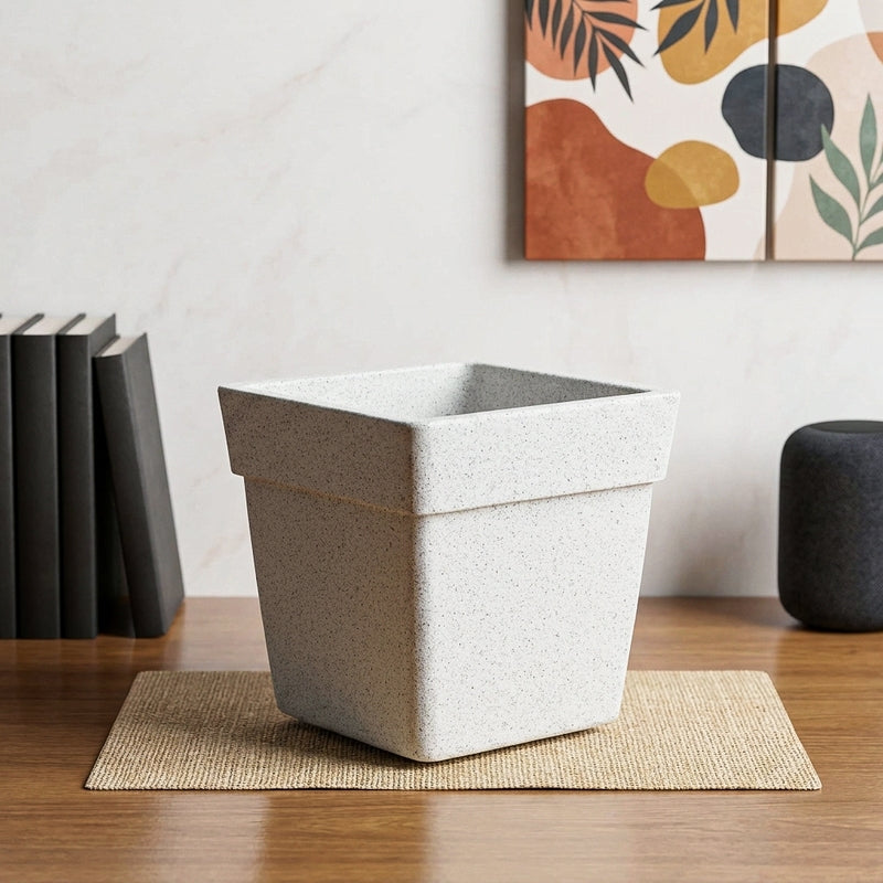 Ugaoo Barca Square Medium Planter - White - 13.7x13.7x13.7 Inches
