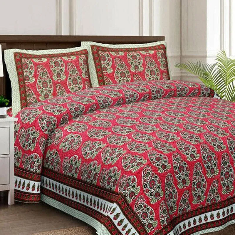 Floray Cotton Bedsheet (Red,Brown) - 240 TC media 4