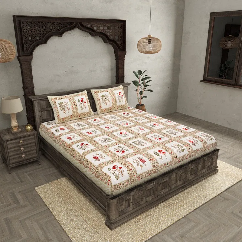 Aditri Floral Printed Cotton Bedsheet (White,Pink) - 144 TC media 3