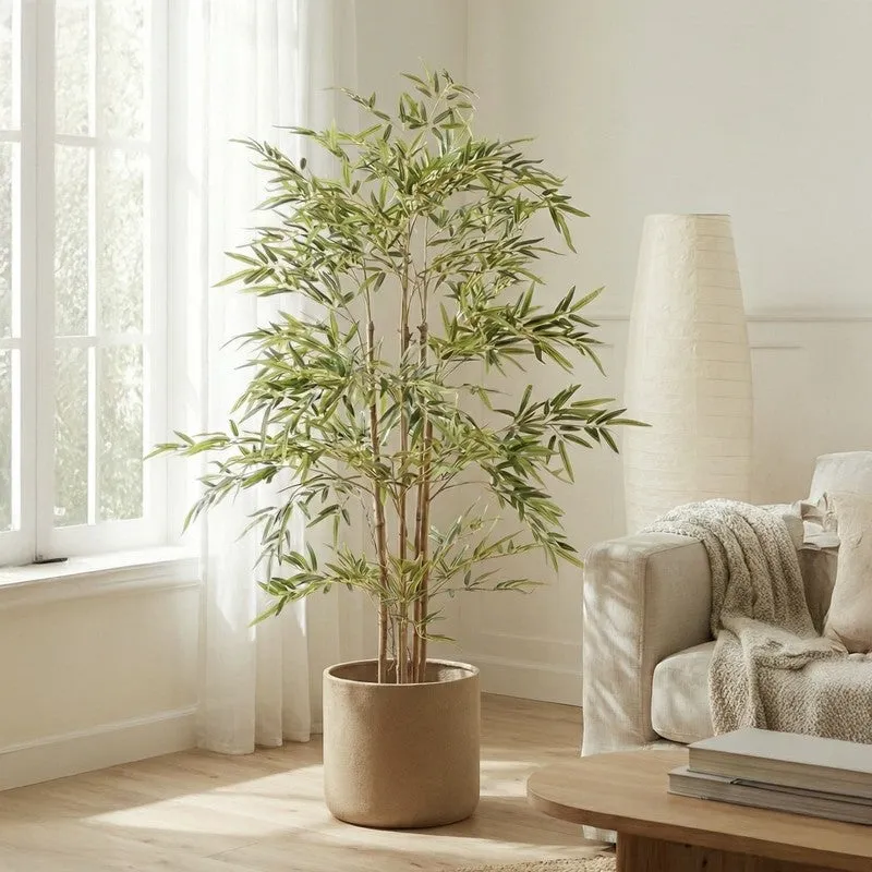 Arovi Artificial Natural Look Bamboo Plant With Black Plastic Pot - 4.9 ft media 5