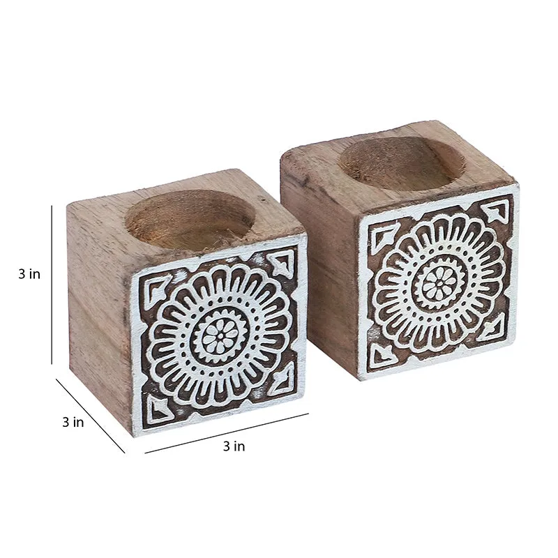 Mandala Mango Wood Tea Light Holder - Set Of Two media 9