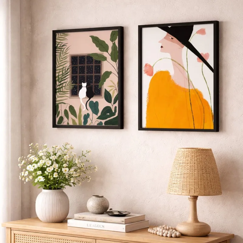 Garden View Paper Wall Painting With MDF Frame - Set Of Two media 3