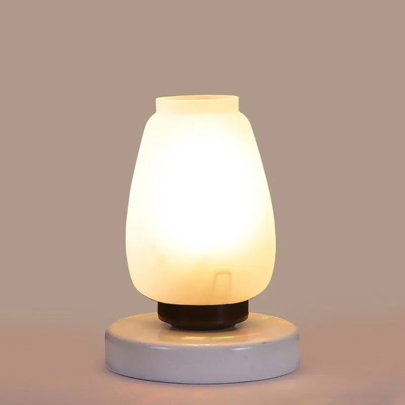 Raylisse Glass Table Lamp With Wooden Base - White media 6