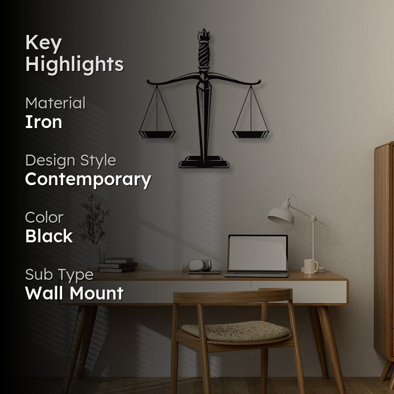 Sword Scales Of Justice Black Iron Wall Accent media 2