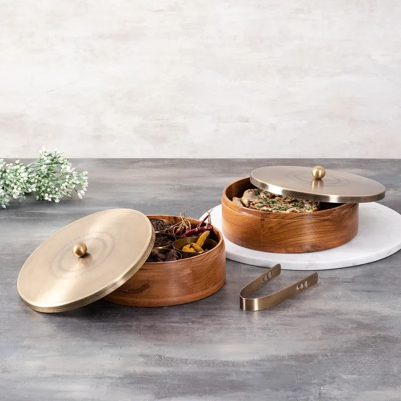 Zaestia Mango Wood Round Masala Box - Three Piece Set media 1