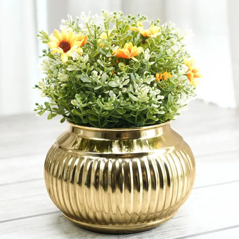 Potsi Gold Matki Metal Planter - Gold media 3