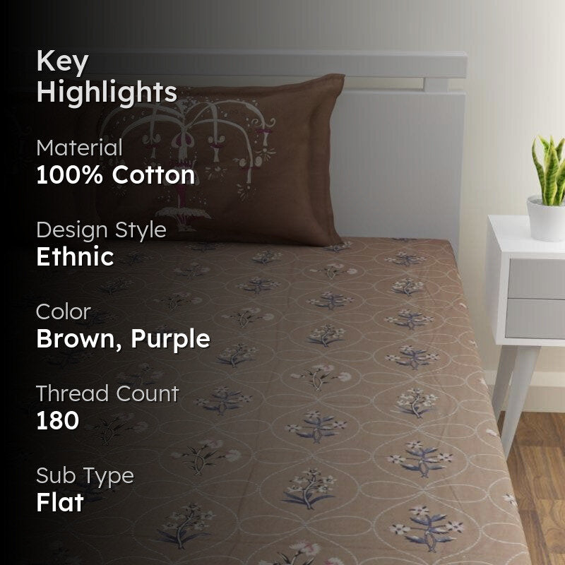 Jitika Printed Cotton Bedsheet (Brown) - 180 TC media 2