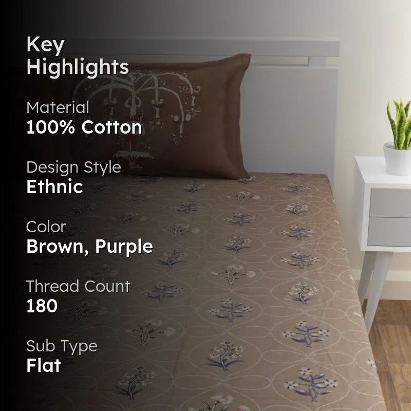 Jitika Printed Cotton Bedsheet (Brown) - 180 TC media 2