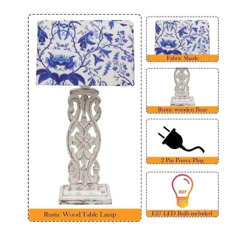 Marina Carved Floral Fabric Table Lamp - Blue,White media 7