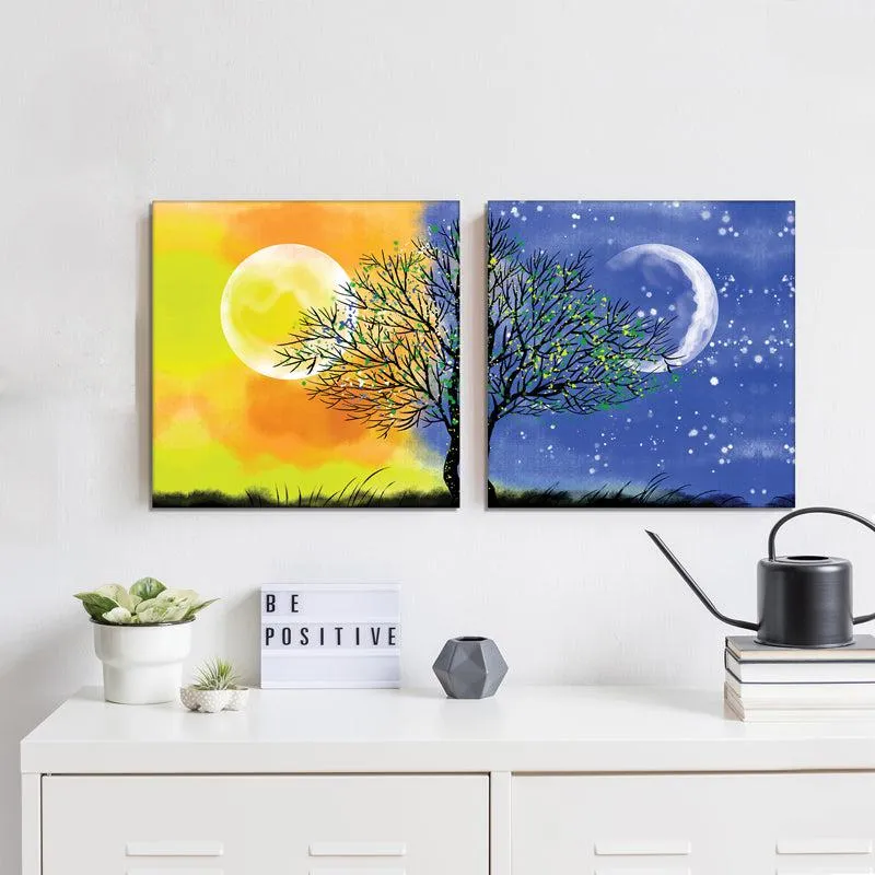 Duality Of Nature Canvas Wall Painting - Set Of Two media 5