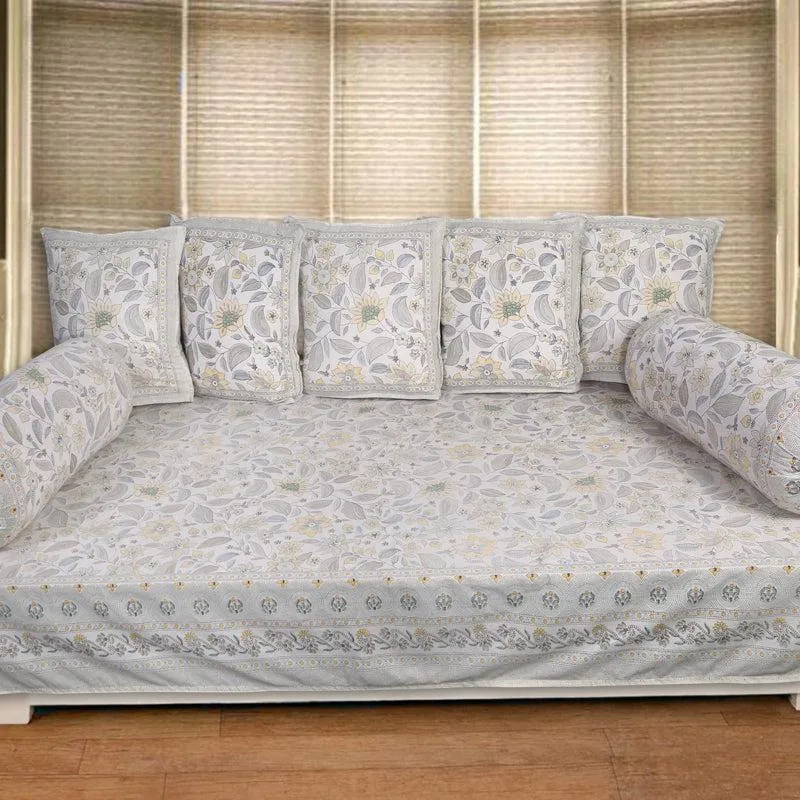 Ansa Flora Diwan Set (White) - Eight Piece Set media 1