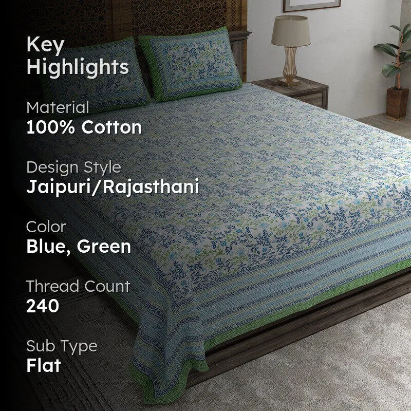 Aurava Cotton Bedsheet (Blue,Green) - 240 TC media 2