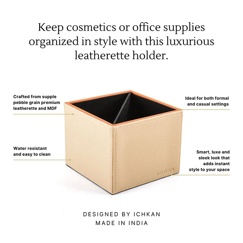 Tisca Faux Leather Pen Stand - Beige media 3