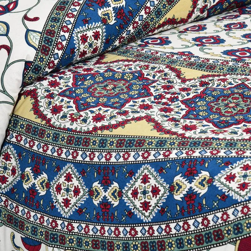 Niranja Ethnic Cotton Flat Bedsheet (Blue) - 160 TC media 3
