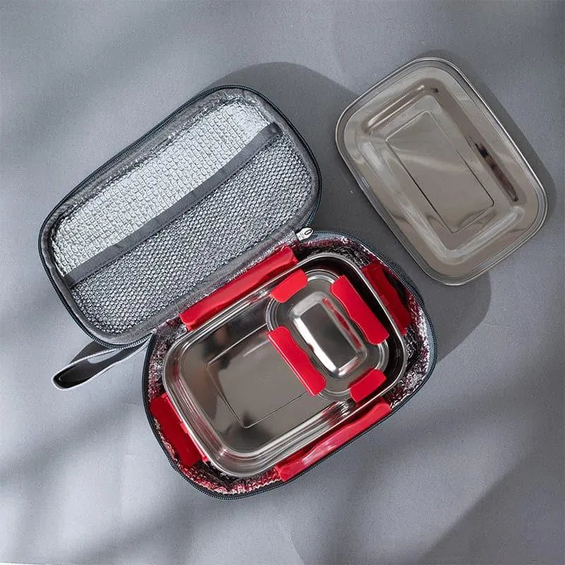 Tasteo Pack Red Lunch Box With Insulated Pouch (800/150 mL) - Two Piece Set media 3