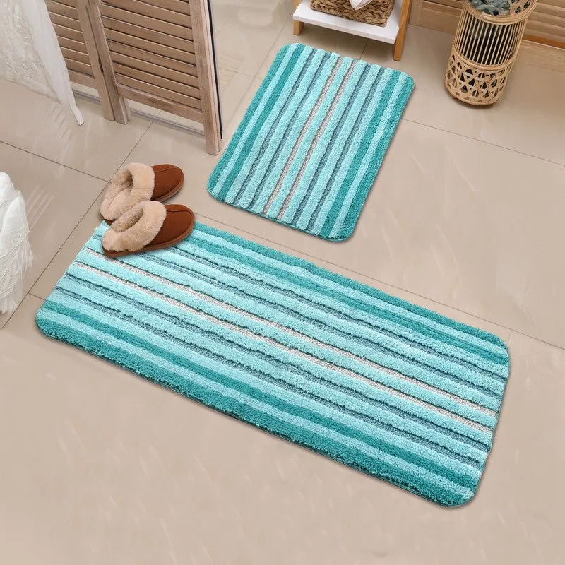 StripeScape Microfiber Bath Mats (Sky Blue) - Set of Two media 1