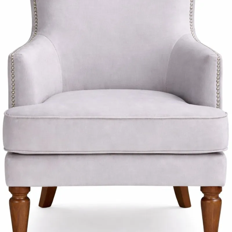 Elysian Teak Wood & Velvet Plush Lounge Chair - Grey media 4