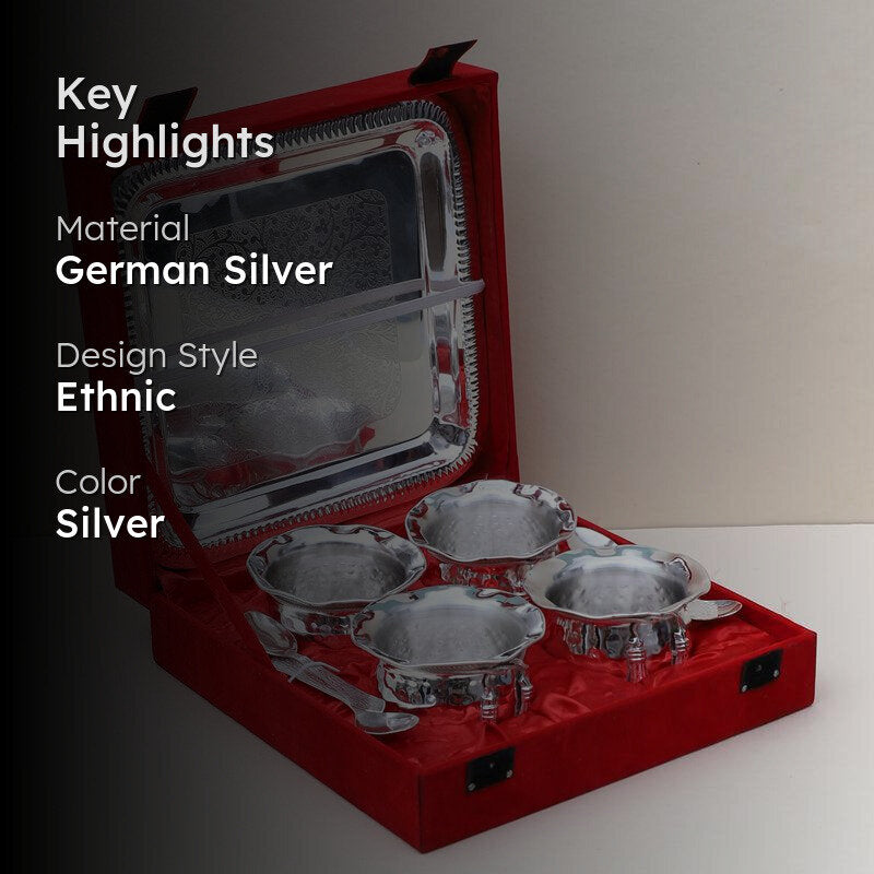 Karuna Silver Bowl With Spoon & Tray (200 ML) - Set Of Nine media 2