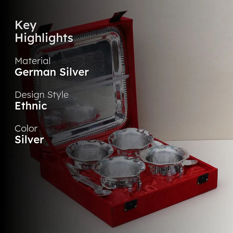 Karuna Silver Bowl With Spoon & Tray (200 ML) - Set Of Nine media 2