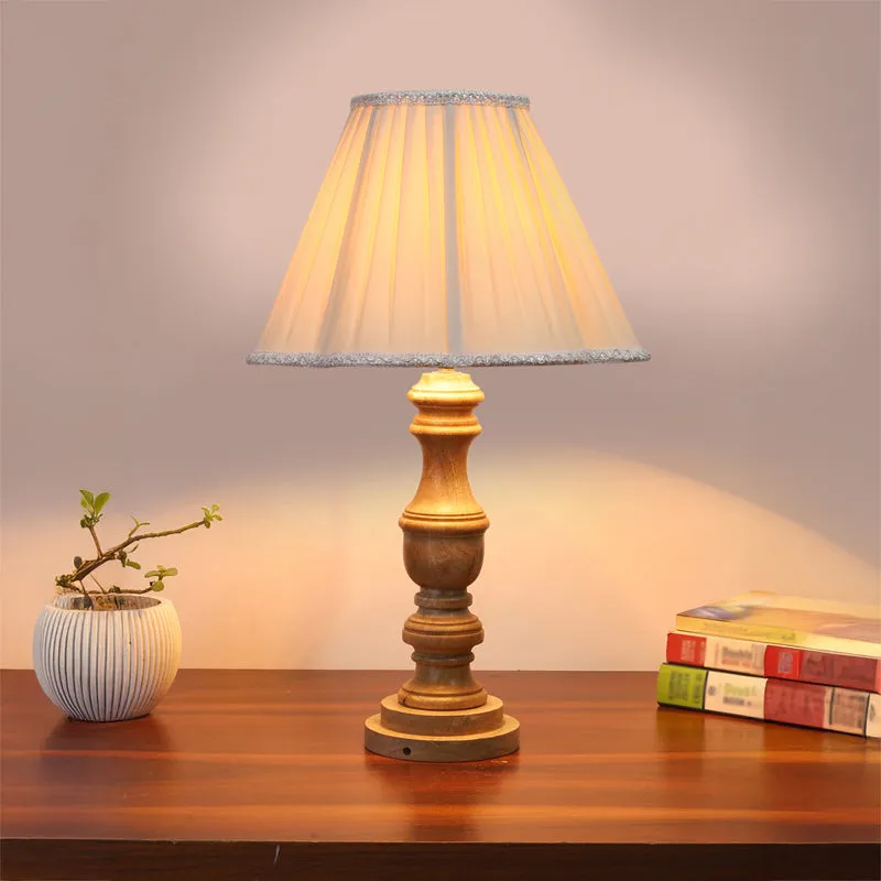 Pleatra I Carve Wooden Table Lamp - Ivory,Brown media 2