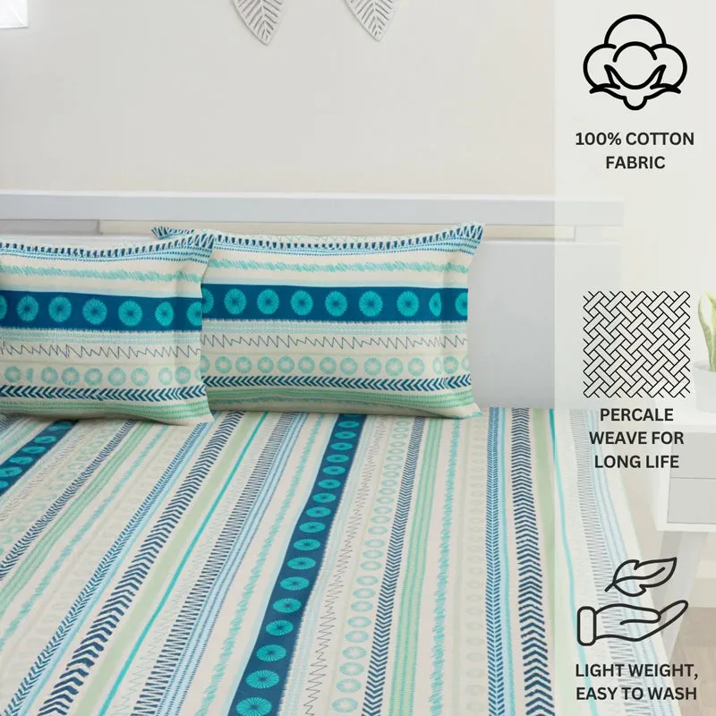 Florelle Strips Cotton Bedsheet (Blue) - 144 TC media 12