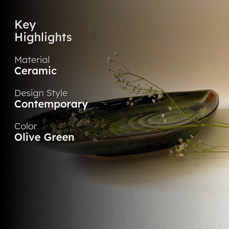 Olive Drip Ceramic Platter media 2