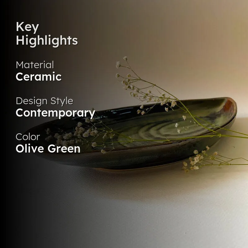 Olive Drip Ceramic Platter media 2