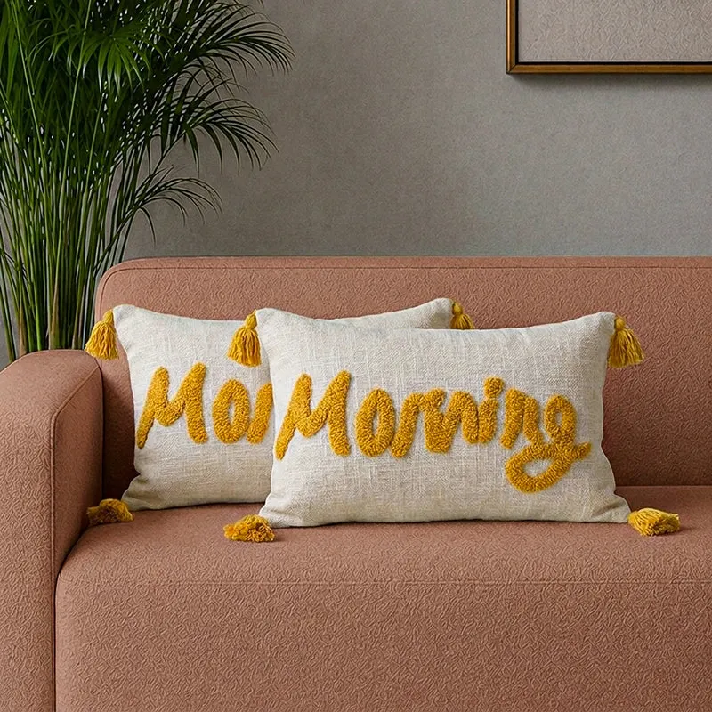 Morning Scrawl Tufted Cushion Cover Set - Set Of Two media 1