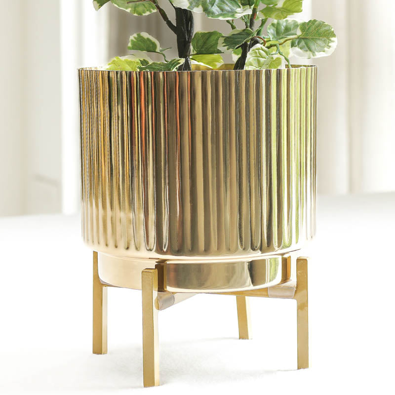 Royale Golden Metal Fluted Planter media 6